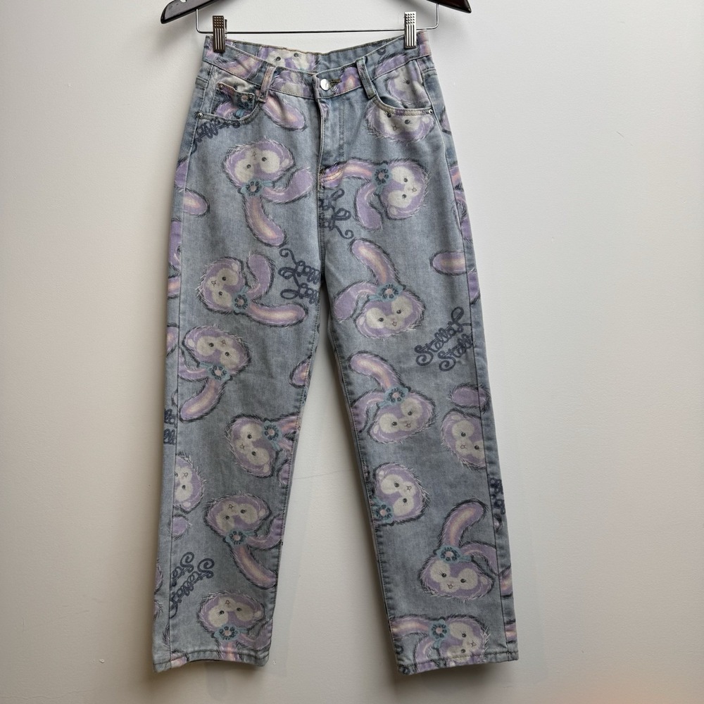 StellaLou Inspired Women's Sz 26 Light Printed Denim‎ Jeans Skater Kawaii Bunny